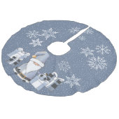 Jupon De Sapin Imitation Lin Blue Père Noël Gnome avec cadeaux (Angle)