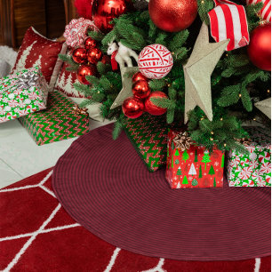 Jupon De Sapin Imitation Lin Cercles concentriques fins rouges de Bourgogne