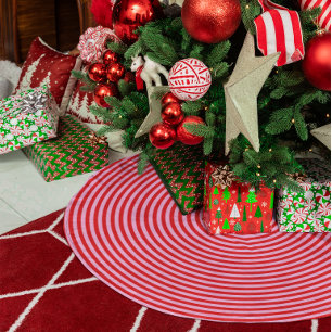 Jupon De Sapin Imitation Lin Cercles concentriques rouge vif et rose clair