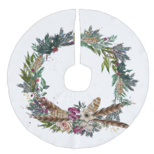 Jupon De Sapin Imitation Lin Couronne de Noël forestière avec plumes