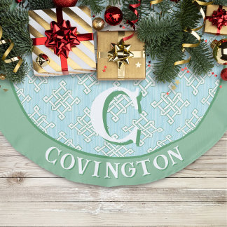 Jupon De Sapin Imitation Lin Diamond Endless Knot in Green + Aqua Personalized