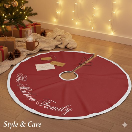Jupon De Sapin Imitation Lin Dramatic Red Personalized Name Holiday Tree Skirt 