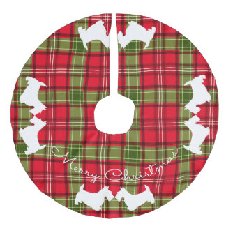 Jupon De Sapin Imitation Lin Écossais plaid rouge et vert de Terrier de tartan