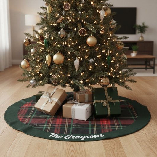 Jupon De Sapin Imitation Lin Holiday Plaid Personalized Christmas Tree Skirt
