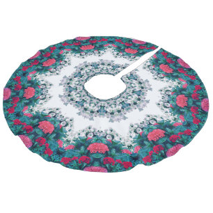 Jupon De Sapin Imitation Lin Jardin Eau Fontaine Fleurs rouges Mandala Design