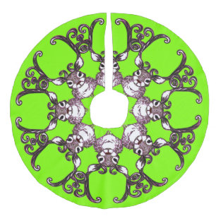 Jupon De Sapin Imitation Lin Jupe d'arbre Cute Reindeer brun cerf cottage vert