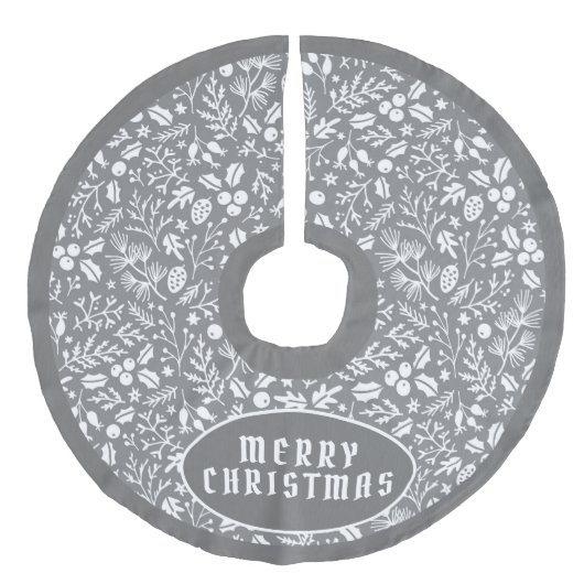 Jupon De Sapin Imitation Lin Motif de Noël blanc gris sophistiqué (Devant)