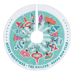 Jupon De Sapin Imitation Lin Nom personnalisé des ornements rétro dans Aqua