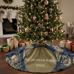 Jupon De Sapin Imitation Lin Nutcracker bleu marine personnalisé au nom de fami
