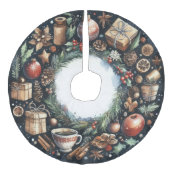 Jupon De Sapin Imitation Lin Peinture aquarelle Motifs de Noël Bleu (Devant)