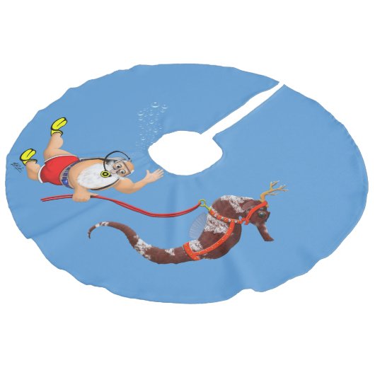 Jupon De Sapin Imitation Lin Plongée à l'air Père Noël et hippocampe (Angle)