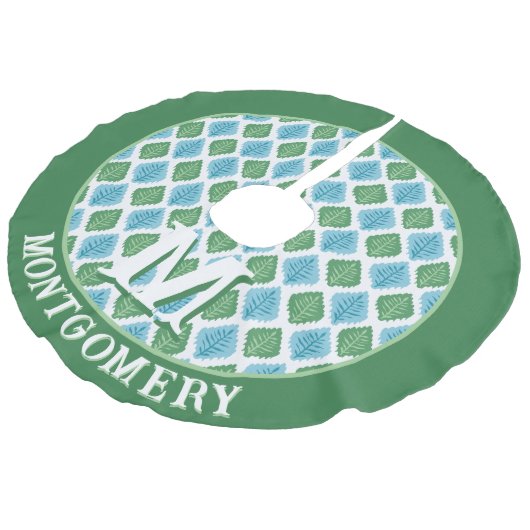 Jupon De Sapin Imitation Lin Scallop Leaf Diamond in Green + Aqua Personalized (Angle)