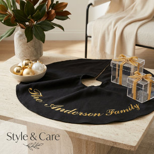 Jupon De Sapin Imitation Lin Tapis de Noël noir personnalisé au nom de famille