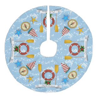 Jupon De Sapin Imitation Lin Thème nautique et côtier Jupe d'arbre de Noël