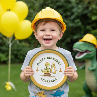 Jurassic Construction Zone Boy Birthday Papieren Bordje