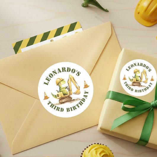 Jurassic Construction Zone Boy Birthday Ronde Sticker