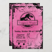 Jurassic Dino Roze Uitnodiging (Voorkant / Achterkant)