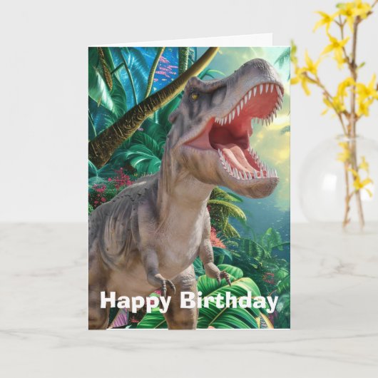 Jurassic Dinosaur Verjaardag Kaart (Gele Bloem)