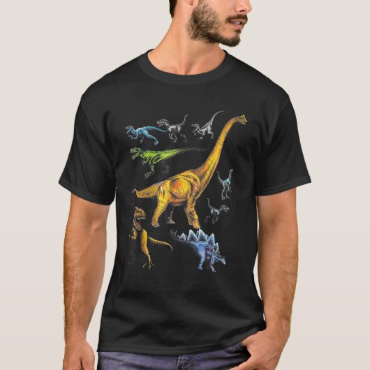 Jurassic Dinosaurs Rex Raptor Stegosaurus T-shirt (Voorkant)