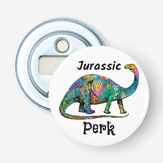 Jurassic Perk Colorful Dinosaur White Button Flesopener