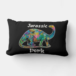 Jurassic Perk Kleurrijke Dinosaurus Zwart Kussen