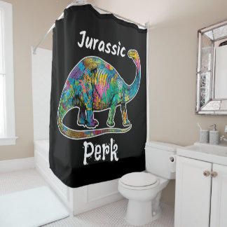 Jurassic Perk Kleurrijke Dinosaurussen Zwart Douchegordijn
