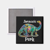 Jurassic Perk Kleurrijke Dinosaurussen Zwart Magneet (Voorkant / Achterkant)