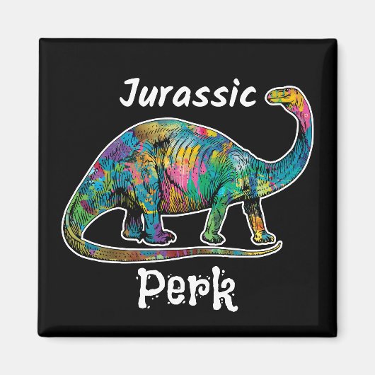 Jurassic Perk Kleurrijke Dinosaurussen Zwart Magneet (Voorkant)