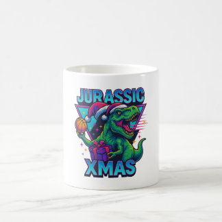 Jurassische Kerstmis T-Rex - Retro 80s Neon Dinosa Koffiemok