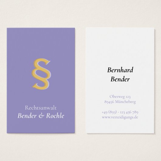 Juridique Professionnel avec symbole § violet (Devant & derrière)