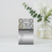 JURIDISCHE KANTOOR, ADVOCAAT DAMASK Zwart Wit Grij Visitekaartje (Staand voorkant)