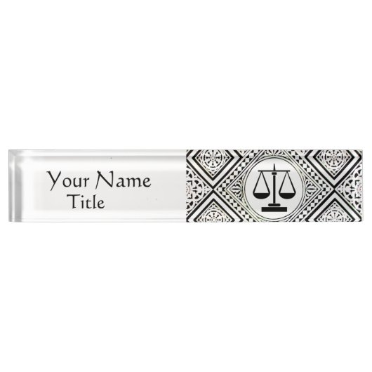 JURIDISCHE KANTOOR, ATTORNEY BLACK WHITE DAMASK NAAMBORDJE (Voorkant)