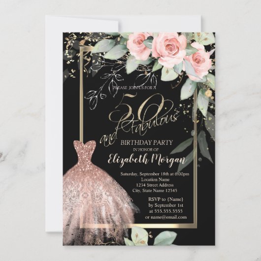 Jurk, Confetti Rozen Roos Goud 50ste Verjaardag Kaart (Voorkant)
