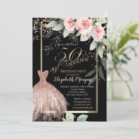 Jurk, Confetti Rozen Roos Goud 50ste Verjaardag Kaart (Staand voorkant)