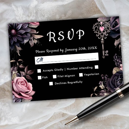 Jusqu'à la mort | Carte RSVP noire Mariage gothiqu