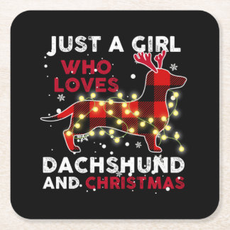Just A Girl Who Loves Dachshund And Christmas Vierkante Kartonnen Onderzetter