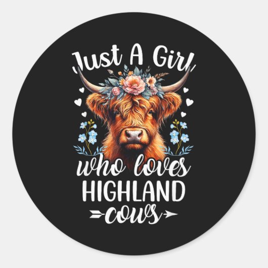 Just A Girl Who Loves Highland Cows Scottish Highl Ronde Sticker (Voorkant)