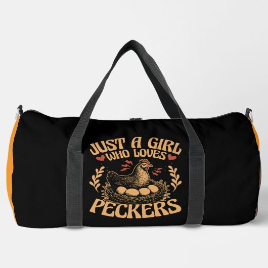 Just a Girl Who Loves Peckers" - Humorous Chicken Plunjezak (Voorkant)