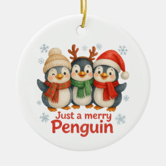 Just a Merry Penguin Christmas Card – Cute Holiday Keramisch Ornament