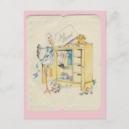  "just Arrived"-Baby met Stork Briefkaart (Voorkant)