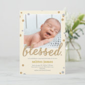 Just Blessed Photo Birth Announcement Cream Bedankkaart (Staand voorkant)