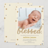 Just Blessed Photo Birth Announcement Cream Bedankkaart (Voorkant / Achterkant)
