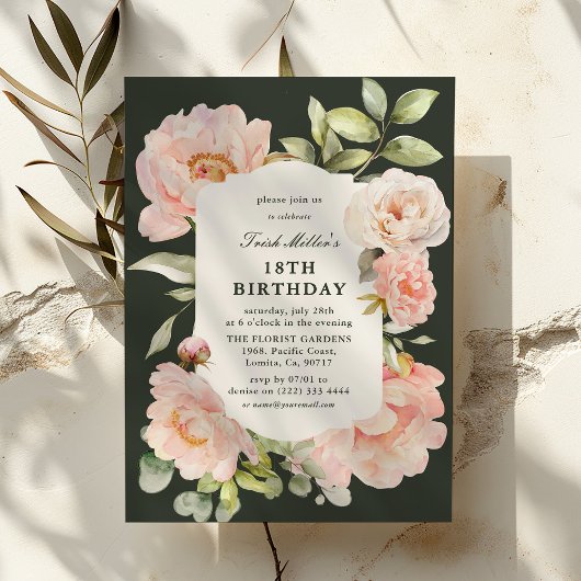Just Blush Floral 18th Birthday  Kaart