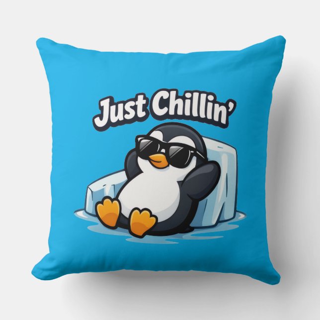 JUST CHILLING PINGUIN Throw Pillow Kussen (Voorkant)