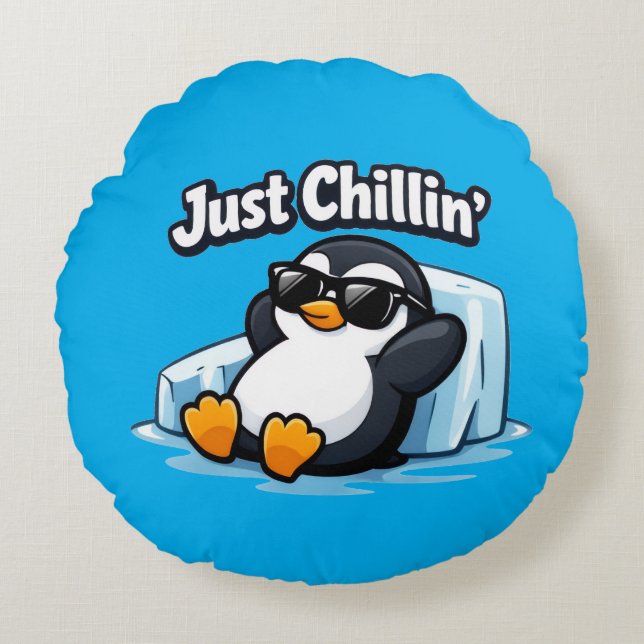 JUST CHILLING PINGUIN Throw Pillow Rond Kussen (Voorkant)