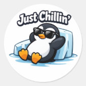 JUST CHILLING PINGUIN Throw Pillow Ronde Sticker (Voorkant)
