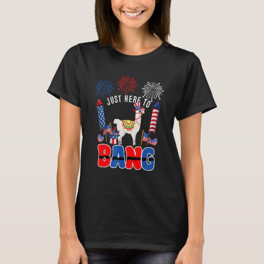 Just Here To Bang Llama Sunglasses American Flag T-shirt (Voorkant)