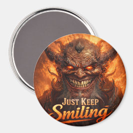 Just Keep Smiling Demon Magnet Button – Dark Humor Magneet