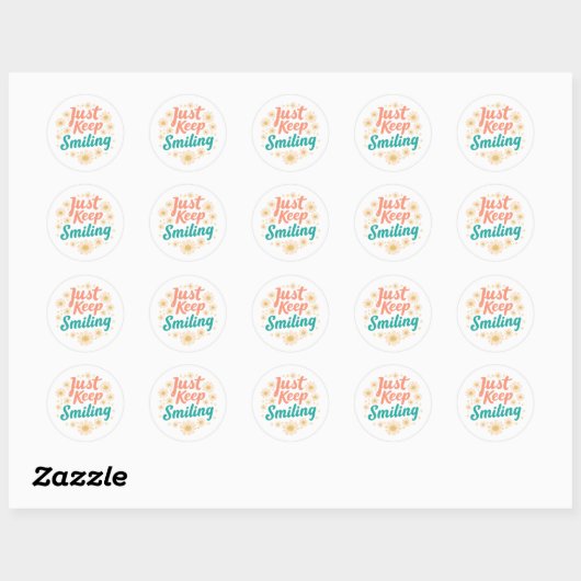 "Just Keep Smiling" with Cheerful Daisies Ronde Sticker (Vel)