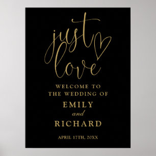 Just Love Black And Gold Mariage Affiche de bienve